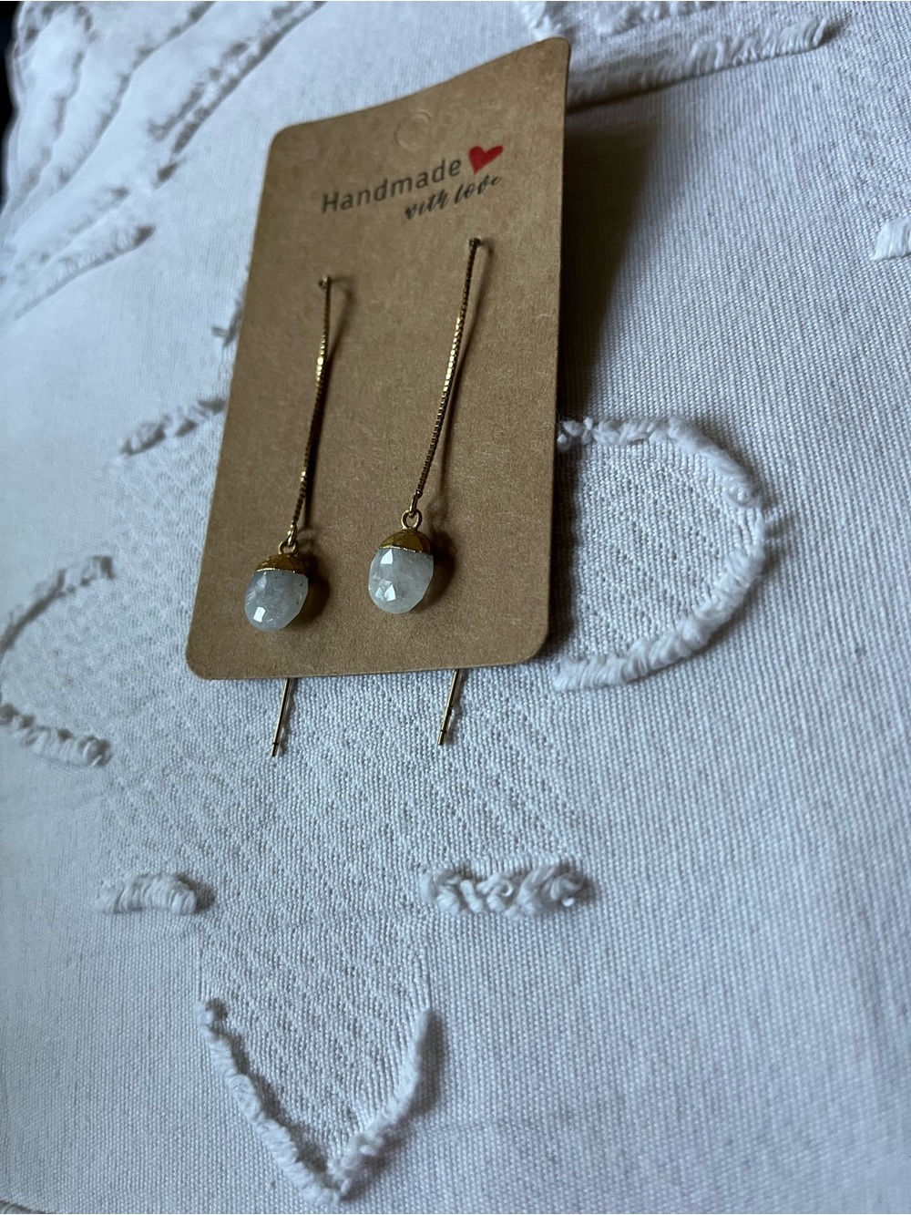 Luna Norte Gold Threader Earrings with Rainbow moonstones